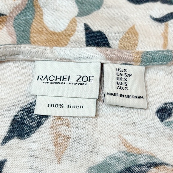 Rachel Zoe T-Shirt Tee Blouse Floral 100% Linen Short Sleeve S - Picture 5 of 6